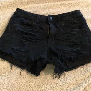 American eagle black distressed jean shorts